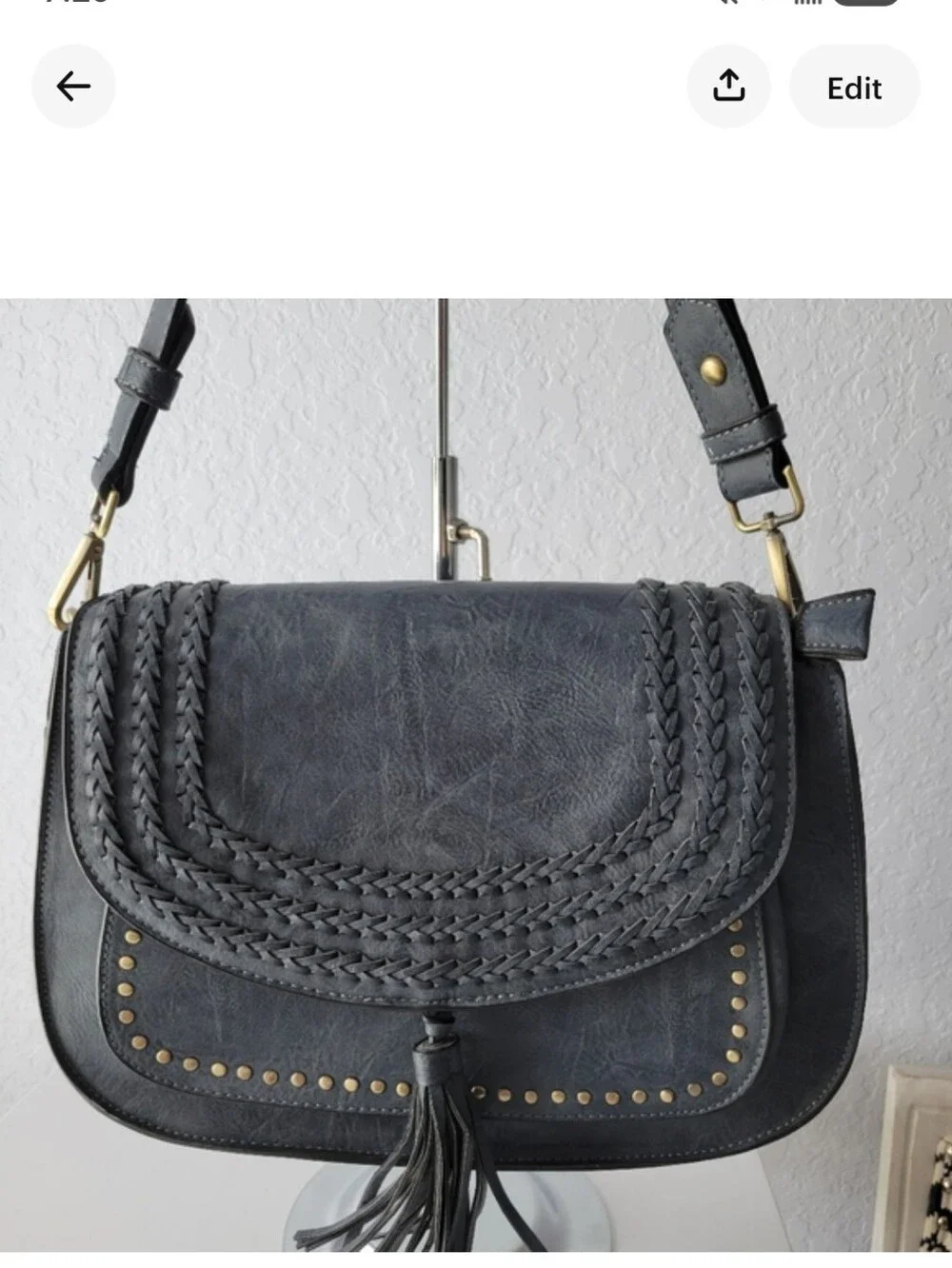 Antik Kraft Gray/ Blue Western Studded Saddle Bag Purse